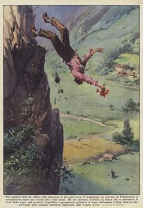 Mladý muž, který chce natrhat květiny pro svou přítelkyni (krásné červené horské lilie), se vydává na cestu.