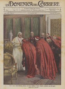 Pius X. přijímá v soukromé knihovně blahopřání Posvátného kolegia kardinálů