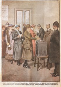 Politické volby v Anglii: Ženy volí poprvé, Achille Beltrame (1871-1945), z La Domenica del Corriere, 20. století od Achille Beltrame
