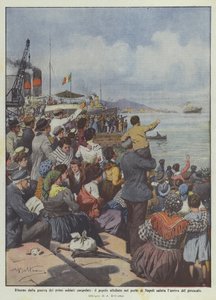 Návrat z války prvních propuštěných vojáků, zdraví lidé v neapolském přístavu? od Achille Beltrame