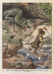 Divadlo La Scala, Milán, Siegfriedův boj s drakem, v opeře Siegfried Di Wagner od Achille Beltrame