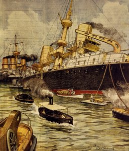 Bitevní loď Andrea Doria najela na mělčinu poblíž Gallipoli, Achille Beltrame (1871-1945), z La Domenica del Corriere od Achille Beltrame