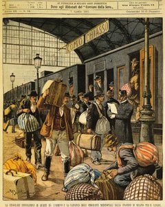 Velká emigrace: příchody a odchody jihoitalských emigrantů do Kanady, Achille Beltrame (1871-1945), z La Domenica del Corriere, 7. dubna 1901 od Achille Beltrame