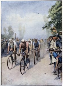 Italské cyklistické turné s Guerrou a Bindou - kresba A. Beltrame, v „La Domenica del Corriere““ z 1. února od Achille Beltrame