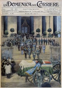 Požehnání ostatků vévody z Aosty v Turíně poté, co smuteční průvod prošel celým městem - dess. de A. Beltrame v „“la Domenica del Corriere““ z 19.7.1931 od Achille Beltrame