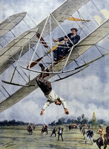 Dramata vzduchu: Orville Wright a americký poručík Selfridge se řítí se svým letadlem z výšky třiceti metrů. Ilustrace Beltrame. La Domenica del Corriere. 1908. od Achille Beltrame