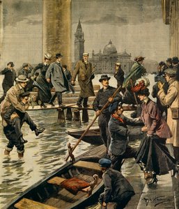 Fenomén velké vody na náměstí svatého Marka v Benátkách, Achille Beltrame (1871-1945), z La Domenica del Corriere od Achille Beltrame