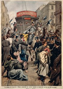 Tramvajová stávka v Miláně, Achille Beltrame, ilustrace, Ilustrátor Achille Beltrame (1871-1945), z La Domenica del Corriere od Achille Beltrame