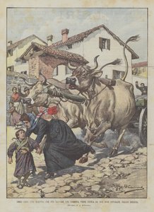 Pokorní hrdinové, učitel, který na záchranu malé holčičky byl zabit dvěma rozzuřenými voly poblíž Brescie od Achille Beltrame