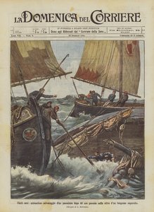 Pokorní hrdinové, zázračná záchrana rybáře po 40 hodinách strávených v podpalubí převráceného bragozzo od Achille Beltrame