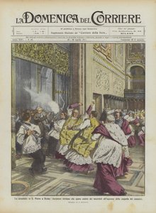 Útok ve Svatém Petru v Římě, istrijský zedník, který střílí na kněze u vchodu? od Achille Beltrame