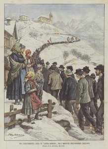 Charakteristický svátek Santa Barbara mezi horníky Agordino (Belluno)
