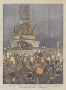 Demonstrace v Trentu, populární procesí před památníkem Dante, La Sera Dell11 Corr od Achille Beltrame
