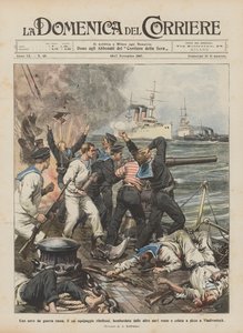 Ruská válečná loď, jejíž posádka se vzbouřila, bombardována jinými ruskými loděmi a obsazena? od Achille Beltrame