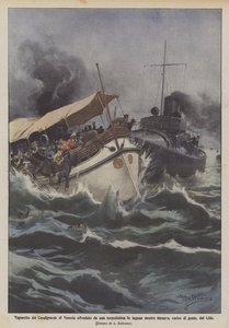 Vaporetto z benátského Canalgrande potopené torpédovým člunem v laguně na zpáteční cestě? od Achille Beltrame