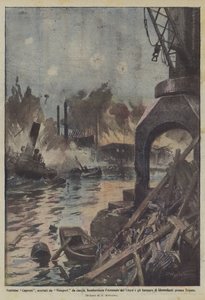 Dvaadvacet Capronů v doprovodu stíhaček Nieuport bombarduje Lloydovu loděnici a hangáry? od Achille Beltrame