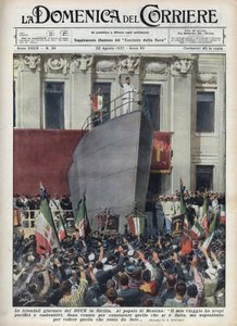 Návštěva vévody Benita Mussoliniho v Messině během cesty na Sicílii. Ilustrace Achille Beltrame z „La domenica del corriere““ z 22.8.1937. od Achille Beltrame