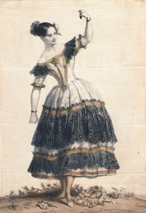 Fanny Elssler jako Florinda v tanci La Cachucha balet Le Diable boiteux, 1836 od Achille Devéria