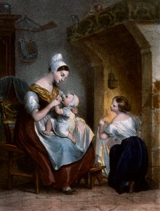 Sestra kojí dítě. Litografie, kolem roku 1850