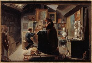 Póza modelky, kolem roku 1838 (olej na papíře na plátně) od Achille Devéria
