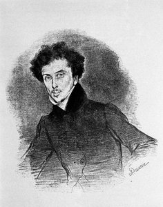 Portrét francouzského spisovatele Alexandra Dumase (1802 - 1870) kolem roku 1832. Litografie Deveria. od Achille Devéria