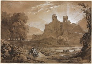 Krajina s hradem a pastýři, 1814. od Achille Etna Michallon