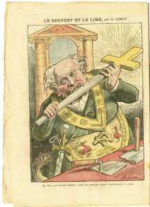 Ilustrace Achille Lemot (1846-1909) v Le Pelerin, 23/05/09 - Had a limetka - Antimakonismus Freemaking, Náboženství Víra, Křesťanský kříž, Fables La Fontaine a další, Katolicismus - Laicisation Laicite Laiques - Hadi - Animalisatio od Achille Lemot
