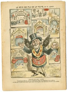Ilustrace Achille Lemot (1846-1909) v Le Pelerin, 23/09/06 - Sen vdových synů - Antimilitarismus, Náboženství Víra, Kostely Katedrála, Katolicismus - Laicizace náboženského prostoru, Laicizace Laicite Laické zákony - Hiram od Achille Lemot
