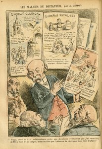 Ilustrace Achille Lemot (1846-1909) v Le Pelerin, 21/07/07 - Zlomyslnosti diktátora Clerical Conspiracy Royalistické spiknutí Separatistické spiknutí - Royalismus, Náboženská víra, Levý blok, Katolicismus - Clemenceau George od Achille Lemot