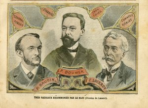 Ilustrace Achille Lemot (1846-1909) v Le Pelerin, 23/10/04 - Tři radikální exkomunie blokem - Rozpočtové finance, prezident republiky, Maritime Marine Nautique Balneaire, Bloc des left, Indochine, Works publics - Doumer Paul (1857-1932), od Achille Lemot