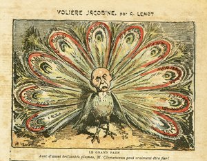 Ilustrace Achille Lemot (1846-1909) v Le Pelerin, 26.1.2008 - Voliéra Jacobin - Bloc des lefts, Vinná krize Revolte des vignerons, Narbonne, Beziers, Aurore (deník) - Clemenceau George, Peacock, - Animalization od Achille Lemot