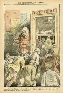 Ilustrace Achille Lemot (1846-1909) v Le Pelerin, 27/03/04 - Krotitel - Kavárny v restauracích, Gastronomický kuchař - Combes Emile (1835-1921), Krotitel - Metafora jídla od Achille Lemot
