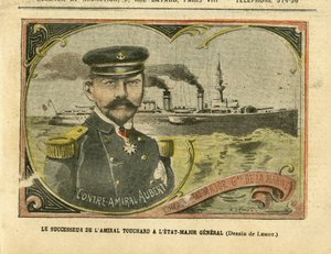 Ilustrace Achille Lemot (1846-1909) v Le Pelerin, 27/08/05 - Nástupce admirála Toucharda do generálního štábu - Armee, Marine Marine Balneaire, Staff, Warships - Admiral Admirals, Aubert Marie Jacques Charles (1848-1915 ), Touchard Philippe (18 od Achille Lemot