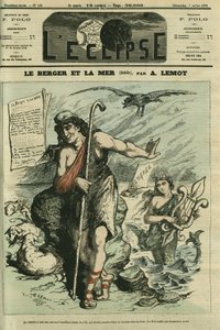 Pastýř a moře ilustruje bajku, která nahrazuje karikaturu Gill „Žáby, které žádají krále““, zakázanou cenzurou. Obálka “” L
