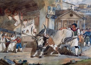 Řezník, Achille Pinelli (1809-1841), kresba akvarelem, Itálie
