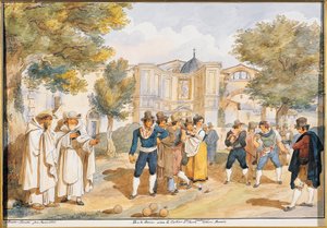 Hraní boccie v Santa Maria degli Angeli v Římě, Achille Pinelli (1809-1841), Itálie