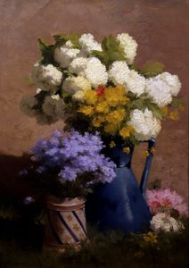 Letní květiny s hortenziemi. Obraz Achille Theodore Cesbron (1849-1913) Soukromá sbírka. od Achille Theodore Cesbron