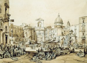 Porta Capuana v Neapoli, Achille Vianelli (1803-1894), sépie, 43x60,5 cm