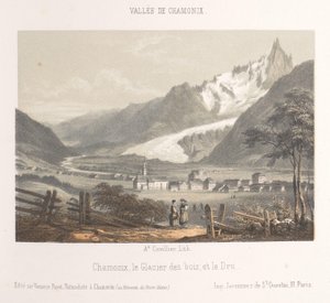 Pohled na Aiguille de Bionnassay s ledovcem Aiguille et Glacier de Bionnassay (název na objektu) Memory of Chamonix-Mont-Blanc (název série) Museum du Mont-Blanc (název série na objektu)