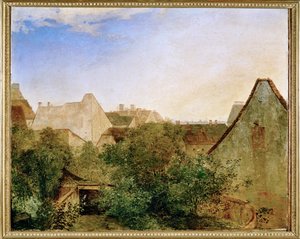 Blick ueber Wiener Vorstadthaeuser - Pohled na vídeňské předměstí... (malba na dřevě) od Adalbert Stifter