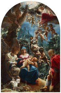 Italsky: sacra famiglia con san giovannino e un angelo Svatá rodina s malým Janem Křtitelem a anděly od Adam Elsheimer
