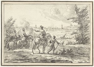 Jezdci na kopci před městem od Adam Frans van der Meulen (possibly)