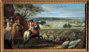 Pohled na zámek Fontainebleau v roce 1669 s Ludvíkem XIV. (1638-1715) a Marií Terezií Rakouským (1638-1683) Obraz Adama Franse van der Meulena (1632-1690) 1669 Ne. 0,53 x 0,95 m. od Adam Frans van der Meulen