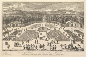 Pohled na Grand Parterre a půlměsíc Richelieu, 17. století.