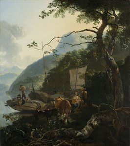 Lodníci kotvící na břehu italského jezera, 1650-70