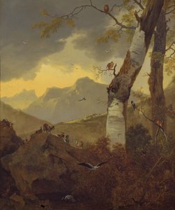 Horská krajina s kozami a ptáky, c.1657
