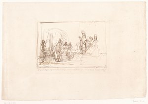 Obžalovaný předveden před své soudce Šest tisků podle kreseb Rembrandta, uchovávaných v Hofbibliothek ve Vídni (název série) Six estampes gravées d
