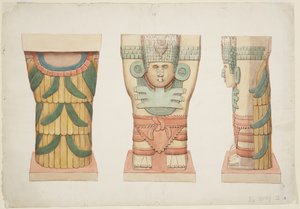 Caryatid z vnější komory, chrám A, míčové hřiště, Chichen Itza (akvarel) od Adela Breton