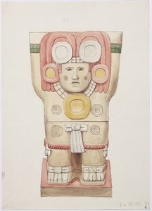 Caryatid z vnější komory, chrám A, míčové hřiště, Chichen Itza, Mexiko (akvarel) od Adela Breton
