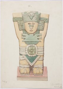 Caryatid z vnější komory, chrám A, míčové hřiště, Chichen Itza, Mexiko (akvarel) od Adela Breton